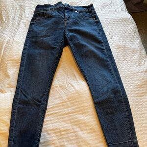 Chewed Hem, High Rise Skinny Jeans, Dark Vintage Wash